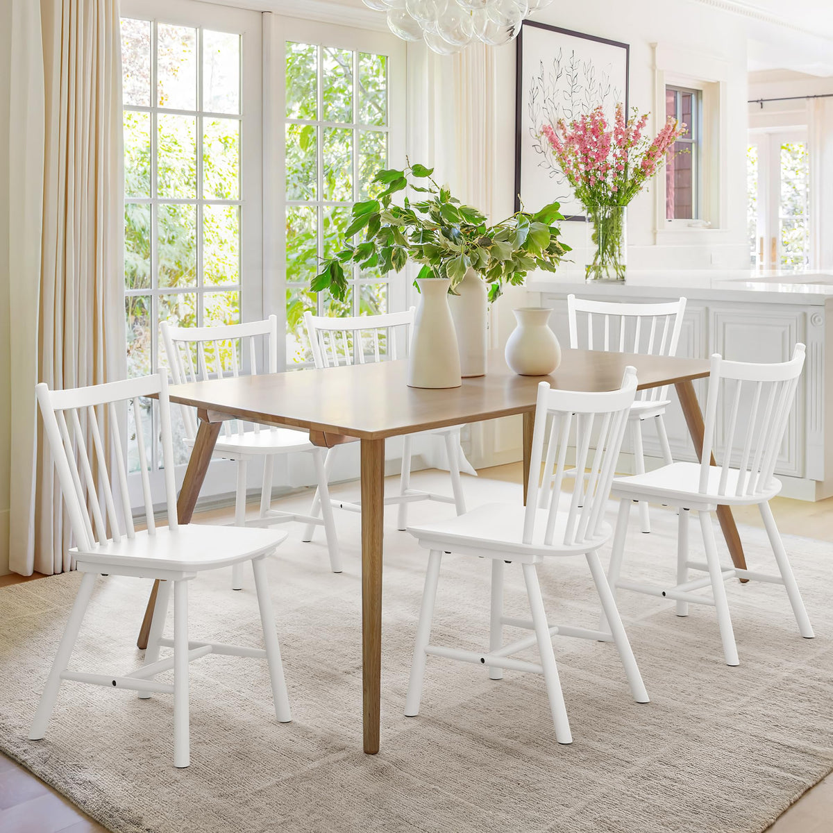 Lue Bona Upgraded Dining Chairs Set Of 6, Farmhouse Wooden Spindle Back Kitchen Chairs, Windsor Dining Chairs For Kitchen And Di
