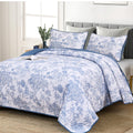 Wongs Bedding Blue Quilt Set Twin Size, 2 Pieces Botanical Bedspreads Set Lightweight Microfiber Blue Plants Pattern Coverlet Ho