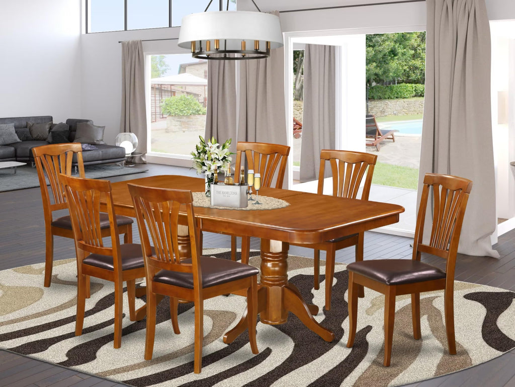 East West Furniture NAAV7-SBR-LC Napoleon 7 Piece Kitchen Set Consist of a Rectangle Table with Butterfly Leaf and 6 Faux Leather Dining Room Chairs, 40x78 Inch