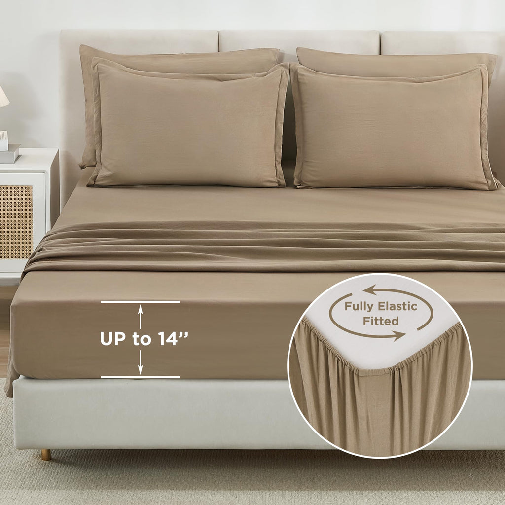 Litanika King Size Comforter Set Taupe - 7 Pieces Bed In A Bag King Beddding Comforter Sets, Solid Lightweight Bed Set With Comf