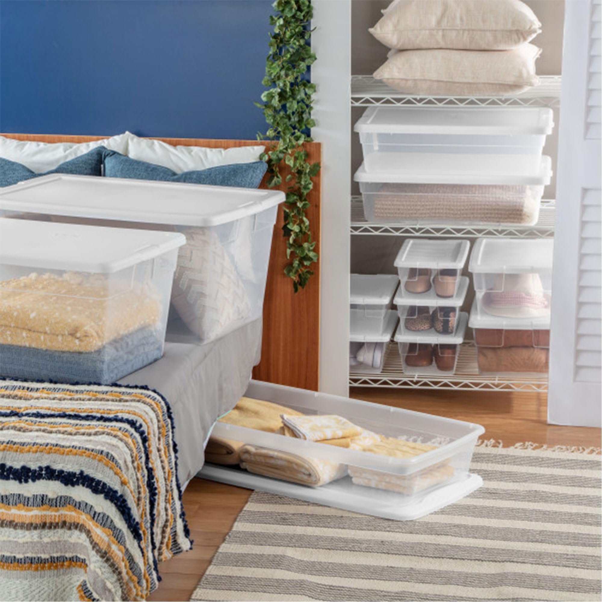 Homz 112-Quart Holiday Plastic Ornament Storage Container With Lids, Stackable Clear Box For Ornaments With Dividers, Red Lid, G