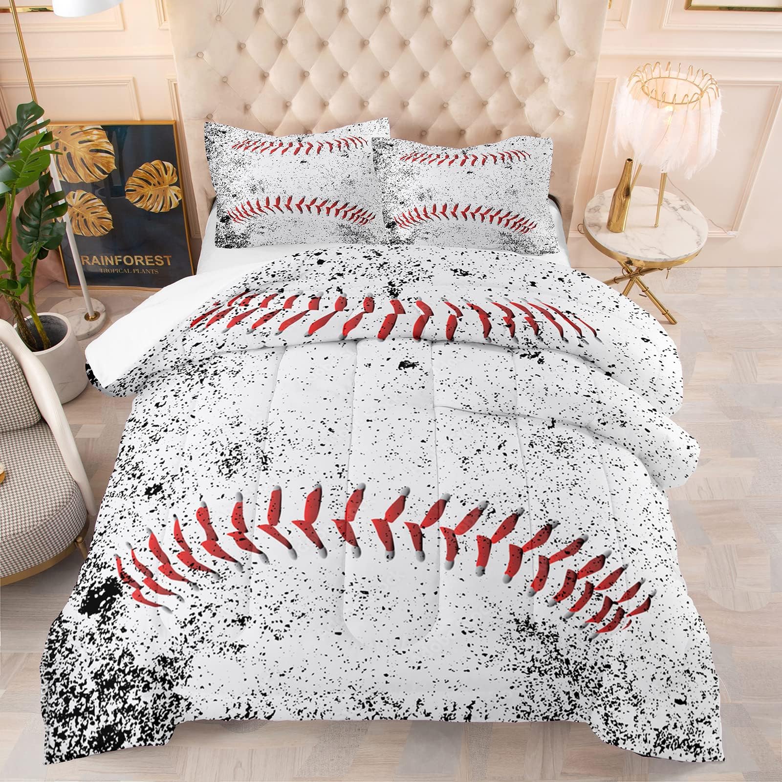 Ninenine Baseball Bedding Sets Queen Size Sports Comforter Sets For Boys White Comforter Set Teen Boy Bedding Set(1Comforter, 1F