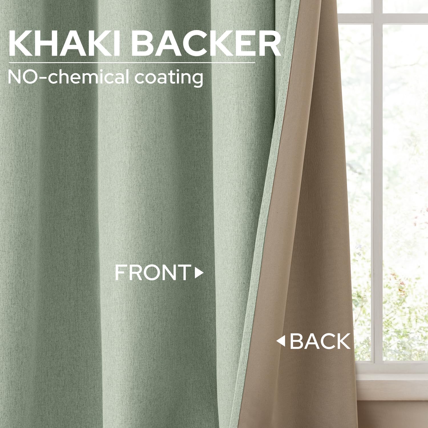 Homeideas Sage Green 100% Blackout Curtains, 2 Panels Faux Linen Curtains Room Darkening Curtains 52 X 84 Inches Thermal Insulat