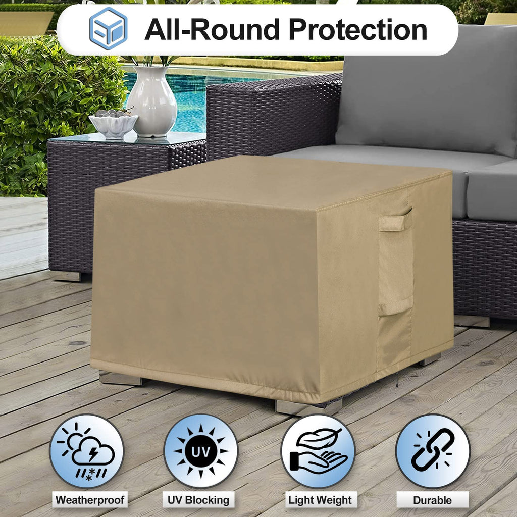 Outdoorlines Outdoor Waterproof Patio Ottoman Covers - Square Uv-Proof Patio Side Table Cover Windproof Heavy-Duty Furniture Covering Protector 33L X 33W X 17H Inch, Camel