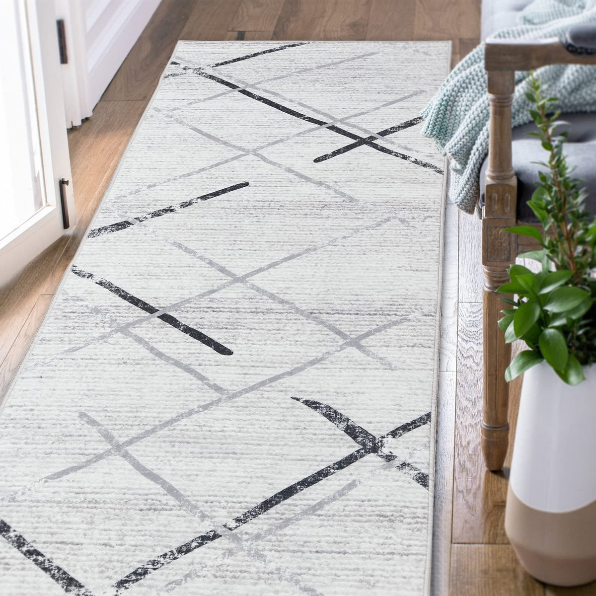 jinchan Runner Rug 2x6 Washable Rug Area Rug Hallway Moroccan Rug Black Grey Foldable Thin Rug Modern Geometric Accent Rug Soft 