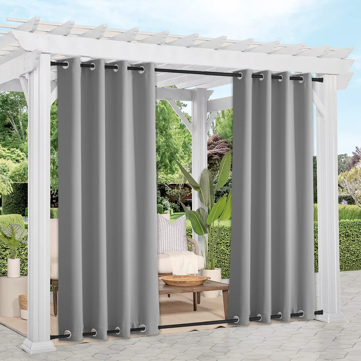Nicetown 2 Panels Outdoor Curtains Waterproof Extra Long 108 In For Patio, Windproof Energy Thermal Insulated Saving Rustproof T