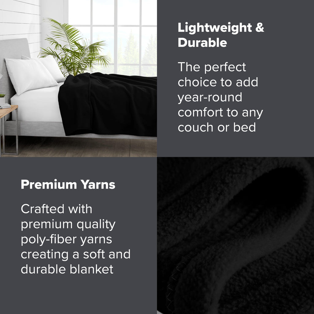 Bare Home Polar Fleece Blanket - Throw Blanket - Black - Warm & Cozy - Premium Fleece Blanket - Blanket For Bed, Sofa, Camping,