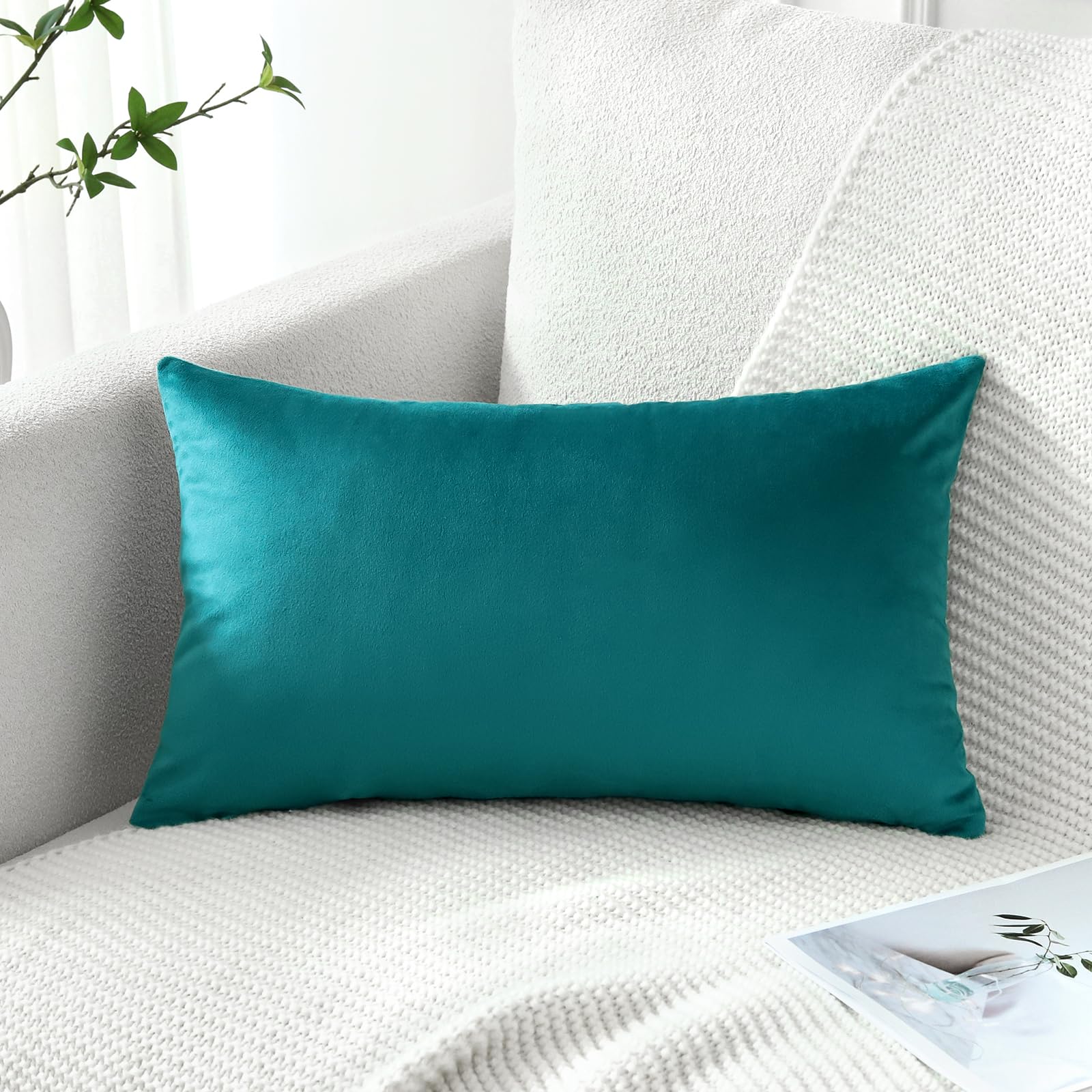 Artscope Luxury Velvet Pillow Covers Decorative Rectangle Pillowcases Soft Solid Cushion Cases For Couch Sofa Bedroom Car Decor 16X24 Inch Teal