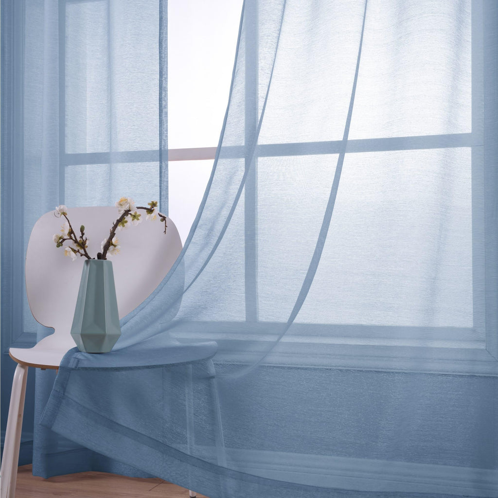 Koufall Dusty Blue Grommet Faux Linen Sheer Curtains 52X90 Inch Length