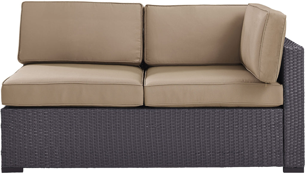Crosley Furniture Biscayne Outdoor Sectional Loveseat, 2-Person Wicker Patio Couch for Deck, Backyard, Brown with Mocha Cushions