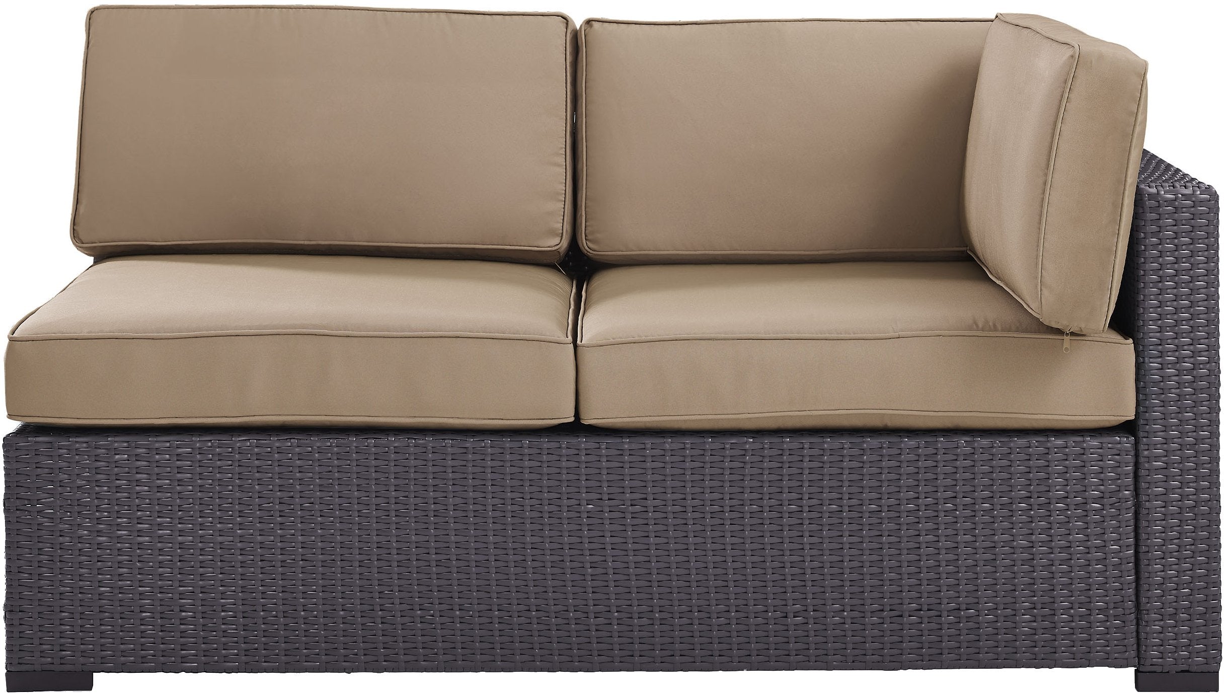Crosley Furniture Biscayne Outdoor Sectional Loveseat, 2-Person Wicker Patio Couch for Deck, Backyard, Brown with Mocha Cushions