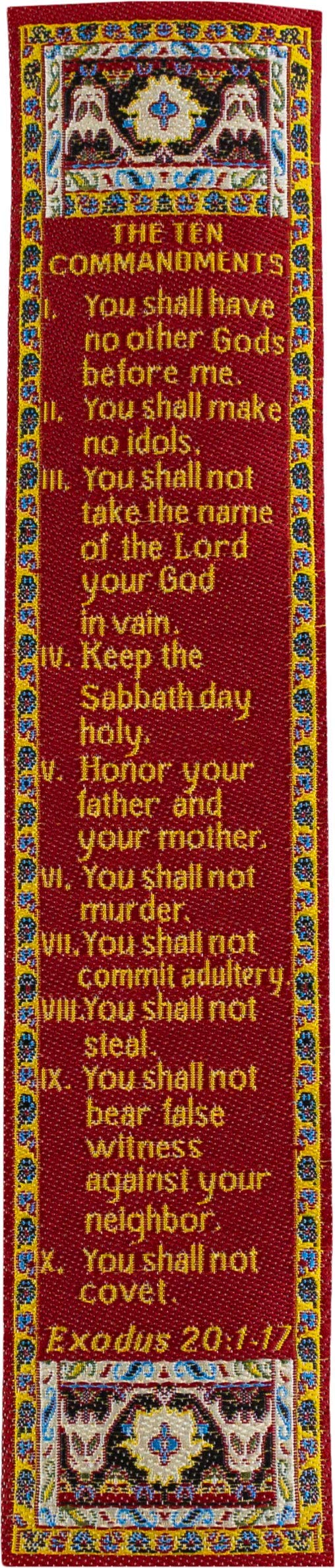 The Ten Commandments, Woven Fabric Christian Bookmark, Silky Soft Exodus 20:1-17 Flexible Bookmarker for Novels Books and Bibles