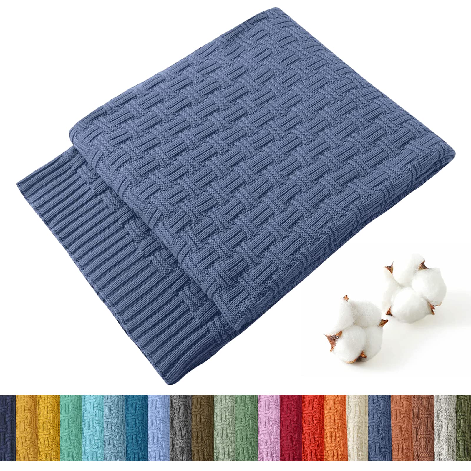 Treely 100% Cotton Knitted Throw Blanket Couch Cover Blanket(50 X 60 Inches, Dusty Blue)