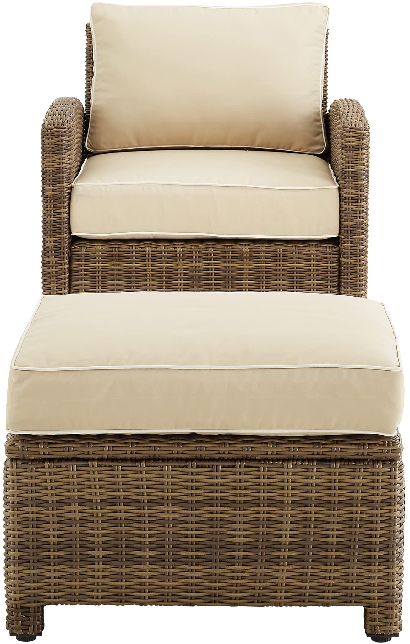 Crosley Furniture Bradenton 2-Piece Outdoor Chair and Ottoman Set, Wicker Patio Conversation Sets for Porch, Brown with Sand Cushions