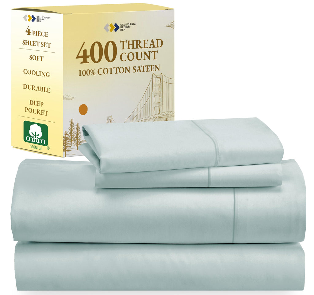 California Design Den 100% Cotton Sheets, Softest Queen Sheet Set, Cooling Sheets For Queen Size Bed With Deep Pockets, 400 Thre