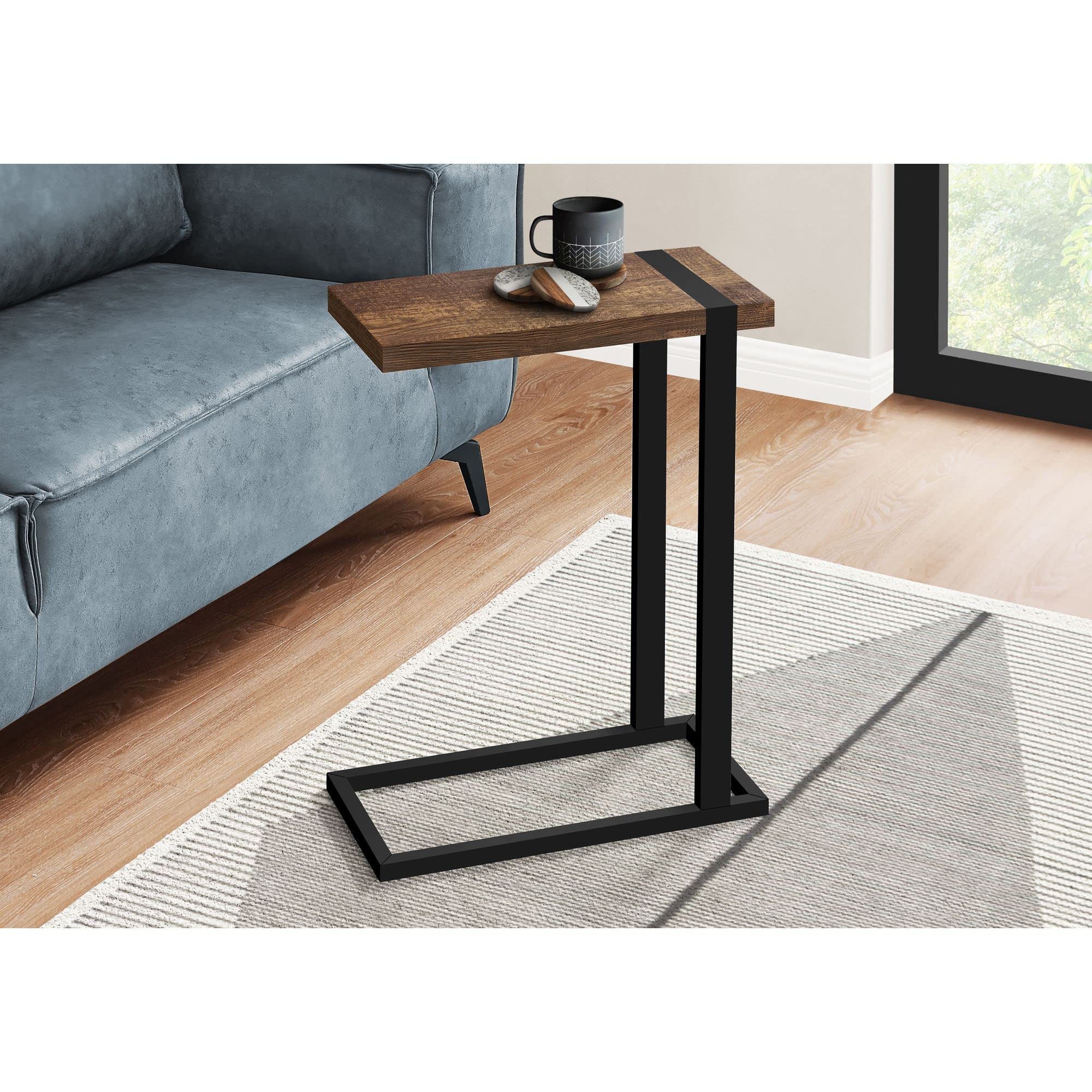 Monarch Specialties 2853, C-shaped, End, Side, Snack, Living Room, Bedroom, Laminate, Contemporary, Modern Accent Table-Brown Reclaimed Wood-Look/Black Metal, 19.25&quot; L x 9.5&quot; W x 25&quot; H
