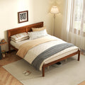 KOMFOTT Queen Size Wood Platform Bed Frame with Headboard, Solid Wood Bed Frame with Slat Support, 10-Leg Support, Under Bed Sto