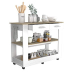Fm Furniture Brooklyn 80 Light Oak Accented Kitchen Island, With Shelves And Drawers