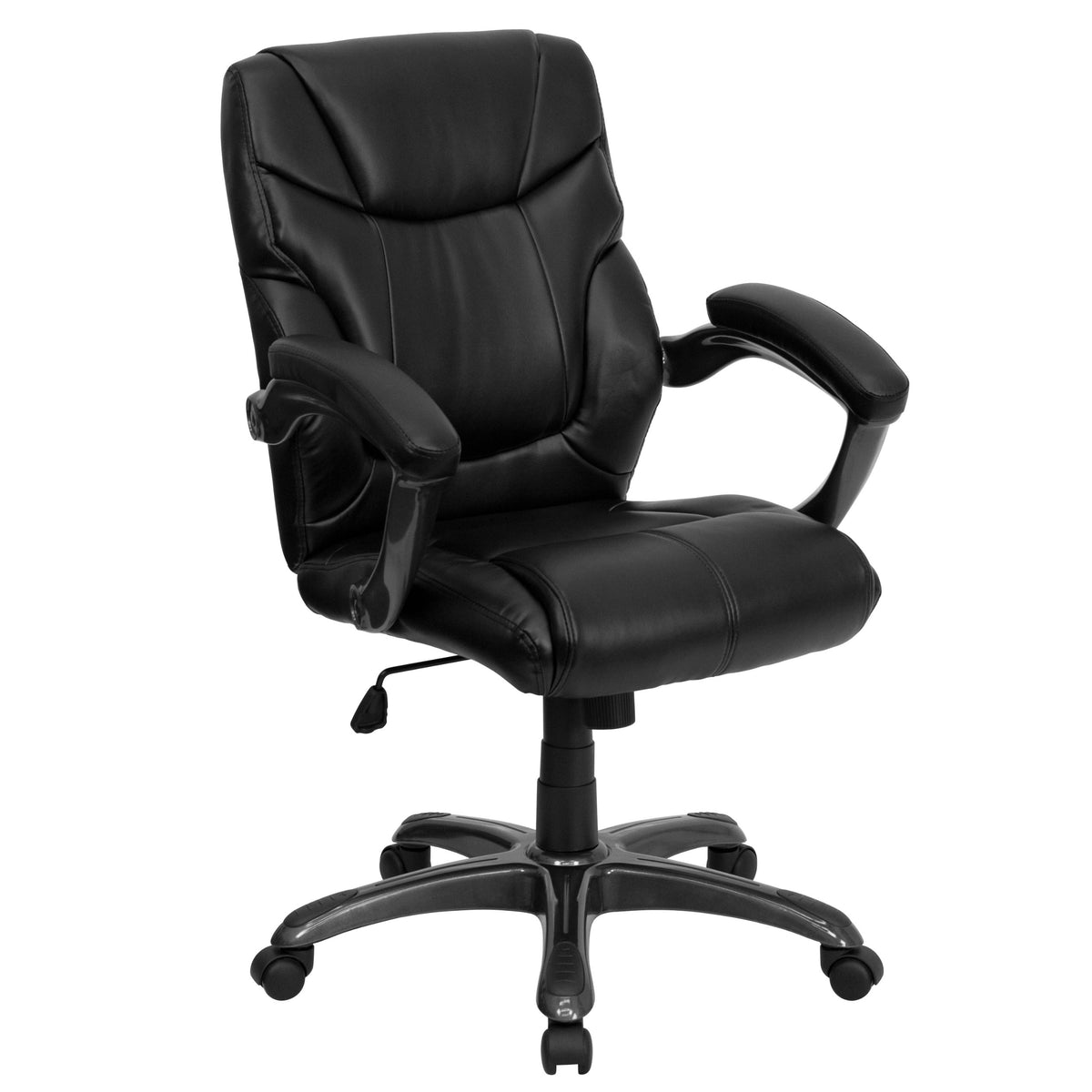 Flash Furniture Megan Mid-Back Black LeatherSoft Overstuffed Swivel Task Ergonomic Office Chair with Arms