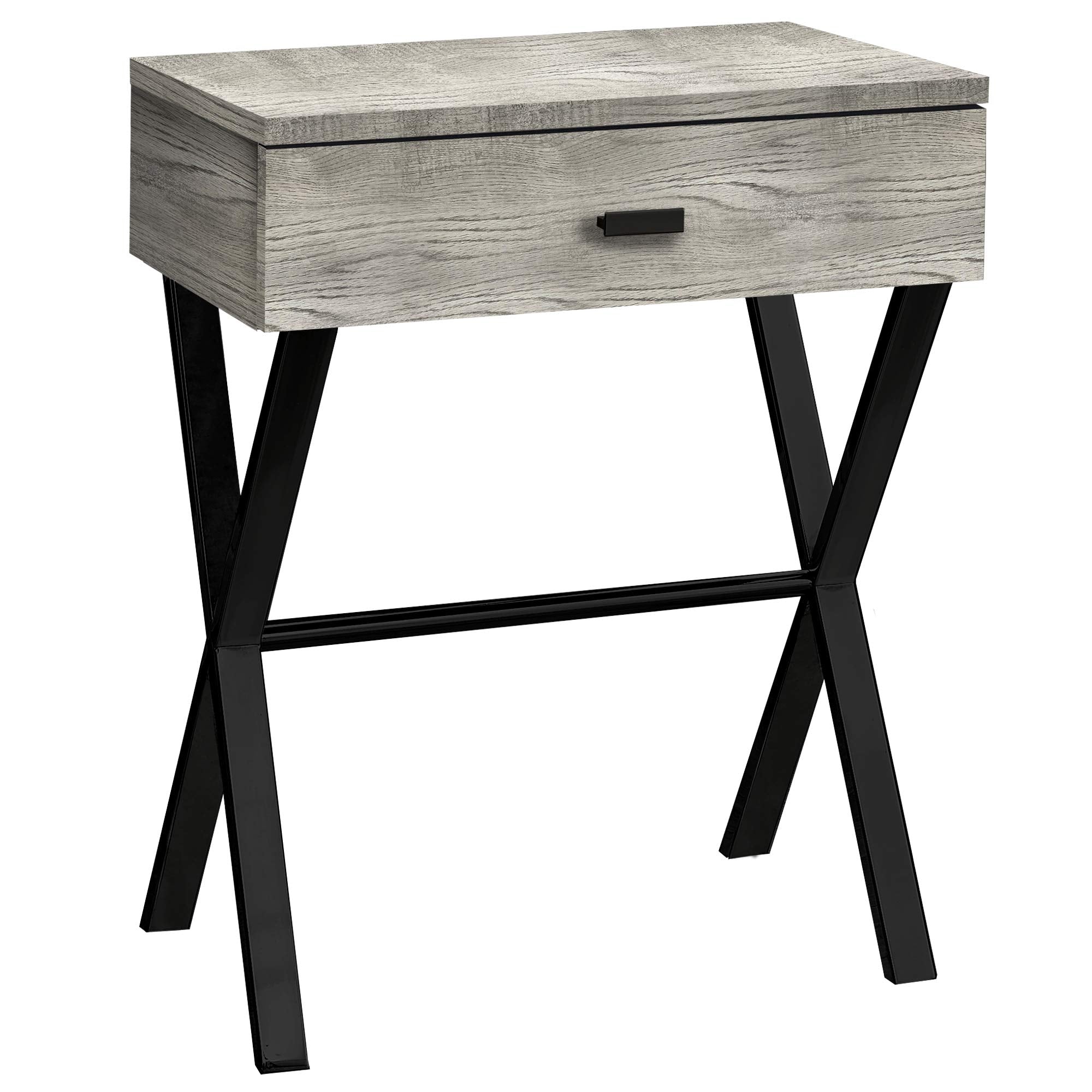 Monarch Specialties TABLE-24 H/GREY RECLAIMED WOOD/BLACK METAL ACCENT, END TABLE, NIGHT STAND, Gray