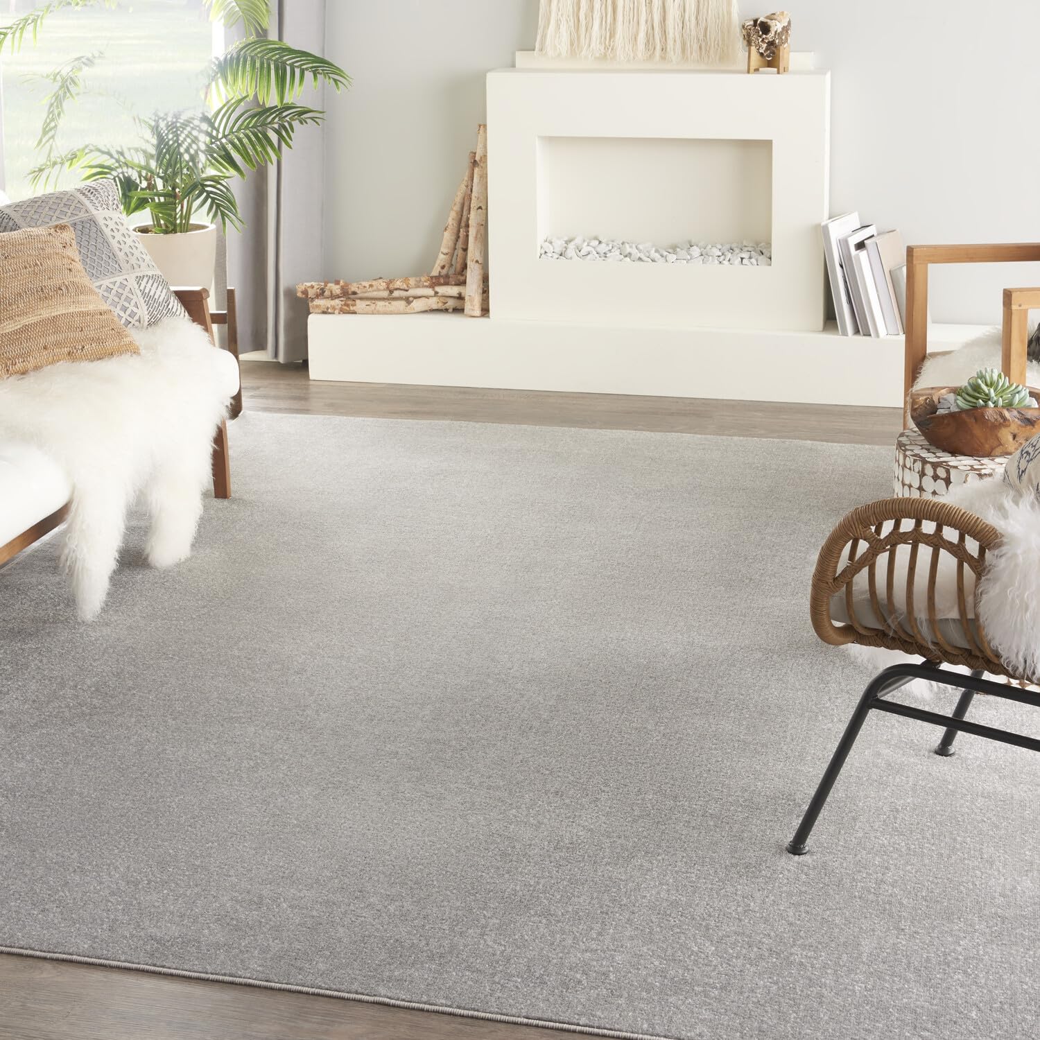 Nourison Essentials Indoor/Outdoor Silver Grey 8' X 11' Area Rug, Easy Cleaning, Non Shedding, Bed Room, Living Room, Dining Room, Backyard, Deck, Patio (8X11)