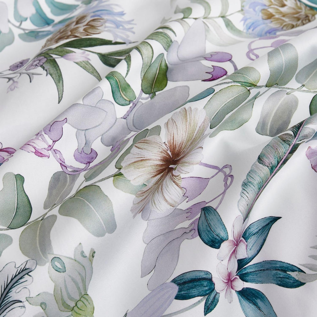 Mixinni Garden Style Purple Floral Printed On White Duvet Cover Queen Size Flower Leaves Pattern Long Staple Cotton Bedding Set
