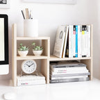 Jerry & Maggie Desktop Organizer Office Storage Rack Adjustable Wood Display Shelf, White, 5 Units, 16'L X 15.8'H X 6.8'W