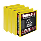 Samsill Durable 2 Inch Binder, Made In The Usa, D Ring Binder, Customizable Clear View Binder, Yellow, 4 Pack, Each Holds 475 Pa