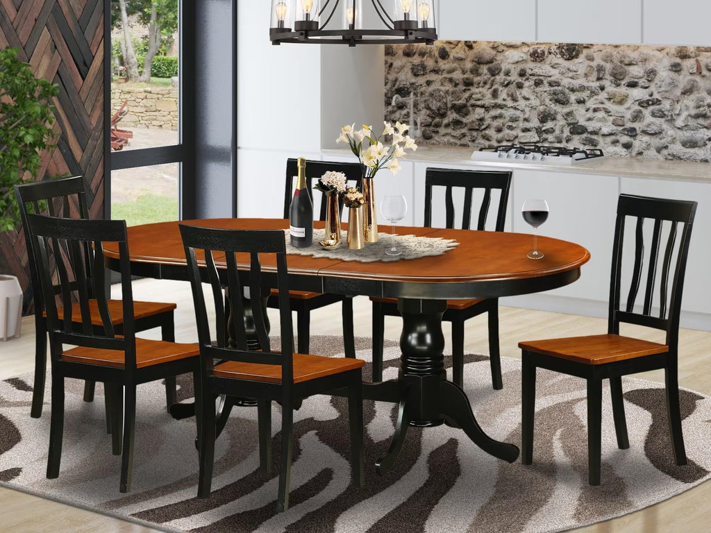East West Furniture PLAN7-BCH-W 7 Piece Modern Dining Table Set Consist of an Oval Wooden Table with Butterfly Leaf and 6 Kitchen Dining Chairs, 42x78 Inch, Black & Cherry