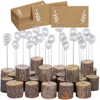 30 Pcs Rustic Wood Place Card Holders with Swirl Wire Wooden Bark Memo Holder Stand Card Photo Picture Note Clip Holders 5.8'' a