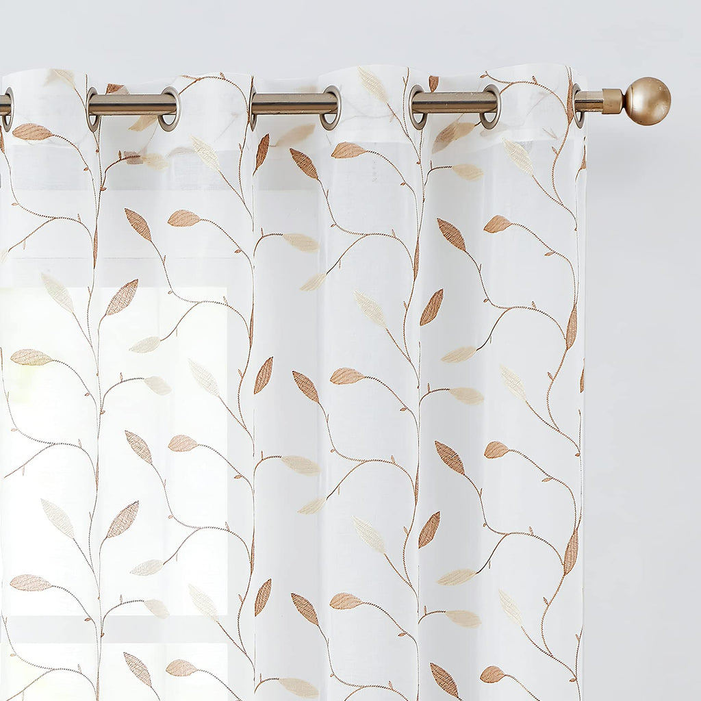 Lazzzy Embroidered Sheer Curtains Floral Leaf Voile Curtain For Living Room Bedroom Farmhouse White Sheer Drapes 84 Inches Lengt