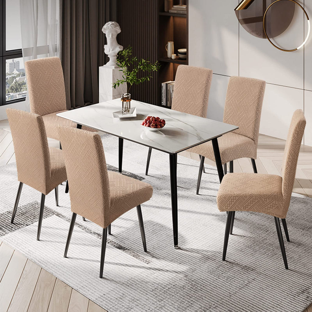 Genina Waterproof Dining Room Chair Covers Stretch Parsons Chair Slipcovers For Dining Room Kitchen Chair Protector Cover, Removable, Washable (4, Pattern1-Khaki)