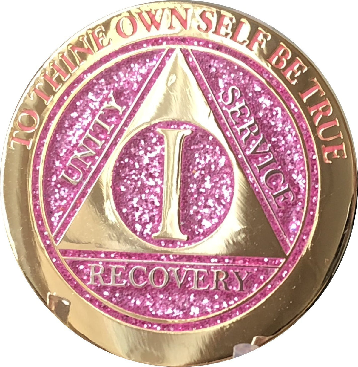 1 Year Elegant Glitter Pink Gold Silver Bi-Plated Aa Medallion Chip