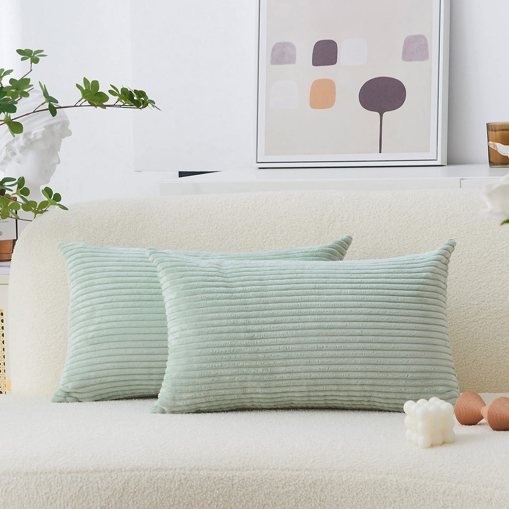 Home Brilliant Sage Lumbar Pillow Cover 12X20 Corduroy Plush Velvet Oblong Decorative Throw Pillow Covers For Rectangle Pillowca