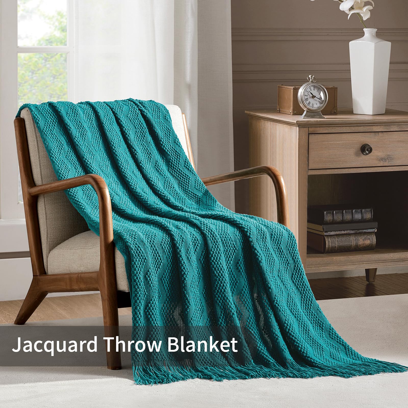 Bourina Throw Blanket Textured Solid Soft Throws And Blankets For Sofa Or Bed Knitted Decorative Blanket Ripple 50X60 Inches Pin