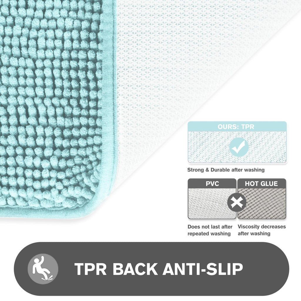 Pureswan Aqua Bathroom Rugs - Absorbent And Washable Bath Mat, Non-Slip, Thick Soft Chenille Bath Rugs For Bathroom Floor, Showe