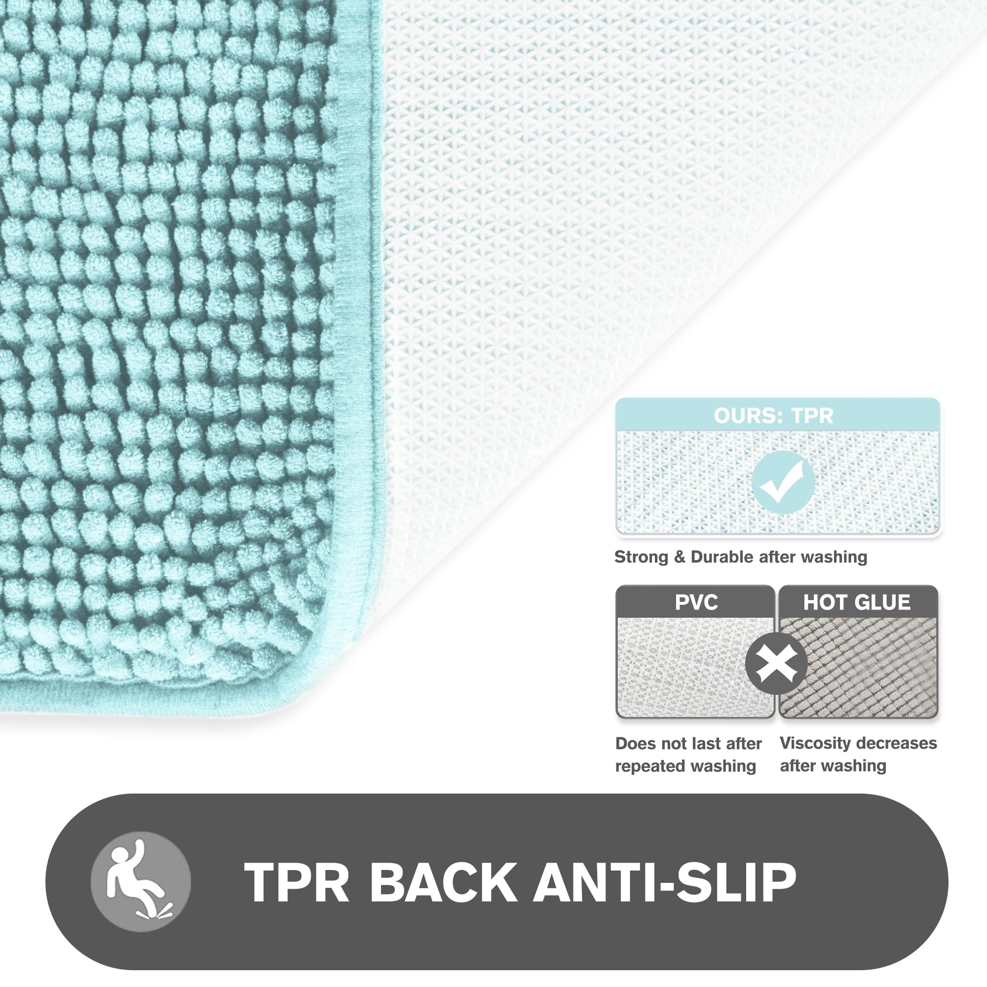 Pureswan Aqua Bathroom Rugs - Absorbent And Washable Bath Mat, Non-Slip, Thick Soft Chenille Bath Rugs For Bathroom Floor, Showe