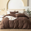 Jiyuan 100% Washed Cotton Duvet Cover Set Comfy Simple Style Soft Breathable Textured Durable Linen Feel Bedding For All Seasons