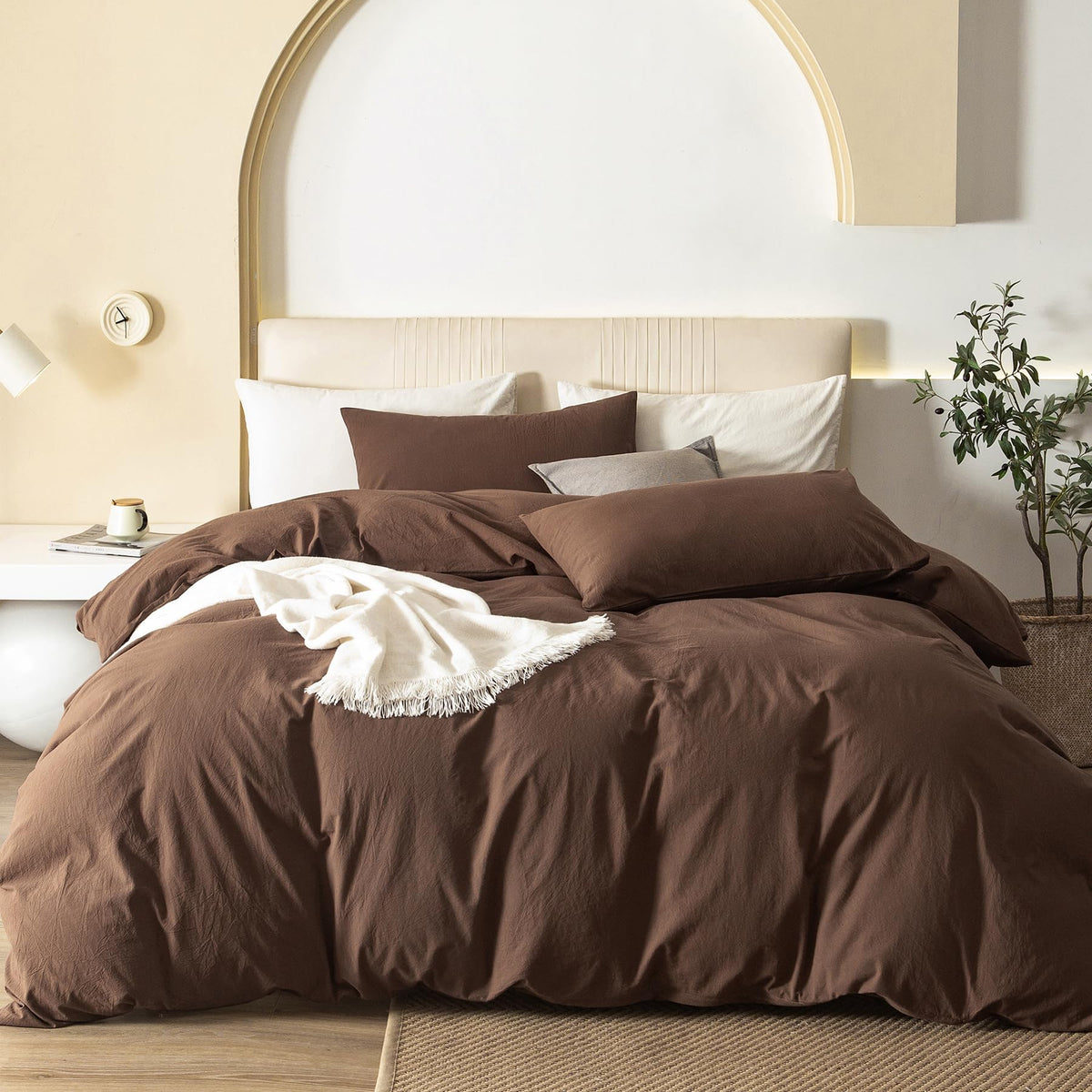 Jiyuan 100% Washed Cotton Duvet Cover Set Comfy Simple Style Soft Breathable Textured Durable Linen Feel Bedding For All Seasons