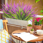 10 Bundles Artificial Plants Outdoor Fake Grass With Flowers Uv Resistant Greenery Garden Porch Window Box Decorating (Magenta)