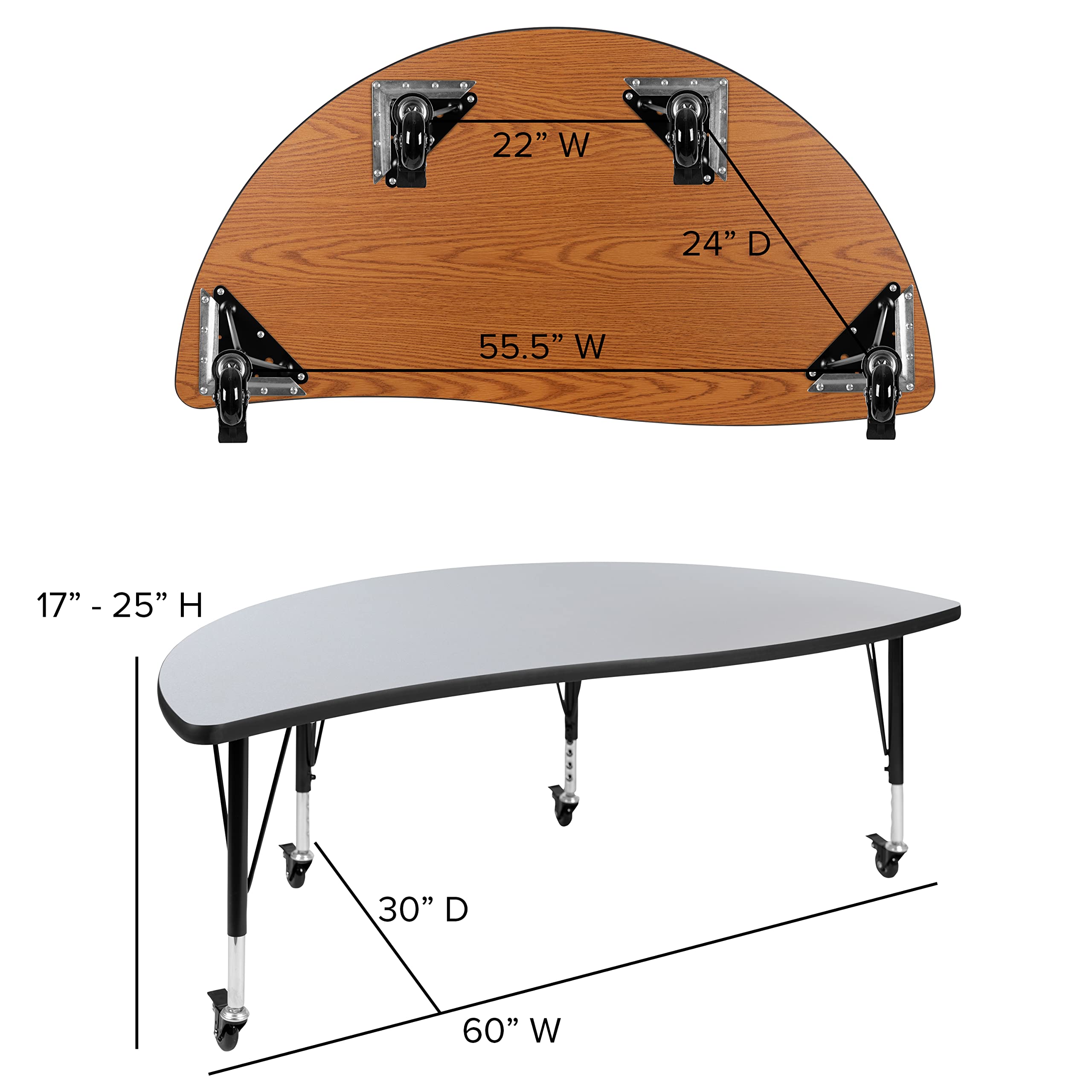 Flash Furniture 2 Piece Mobile 60" Circle Wave Collaborative Grey Thermal Laminate Kids Adjustable Activity Table Set