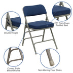 Hercules Series Premium Curved Triple Braced & Quad Hinged Navy Fabric Upholstered Metal Folding Chair [Ha-Mc320Af-Nvy-Gg]