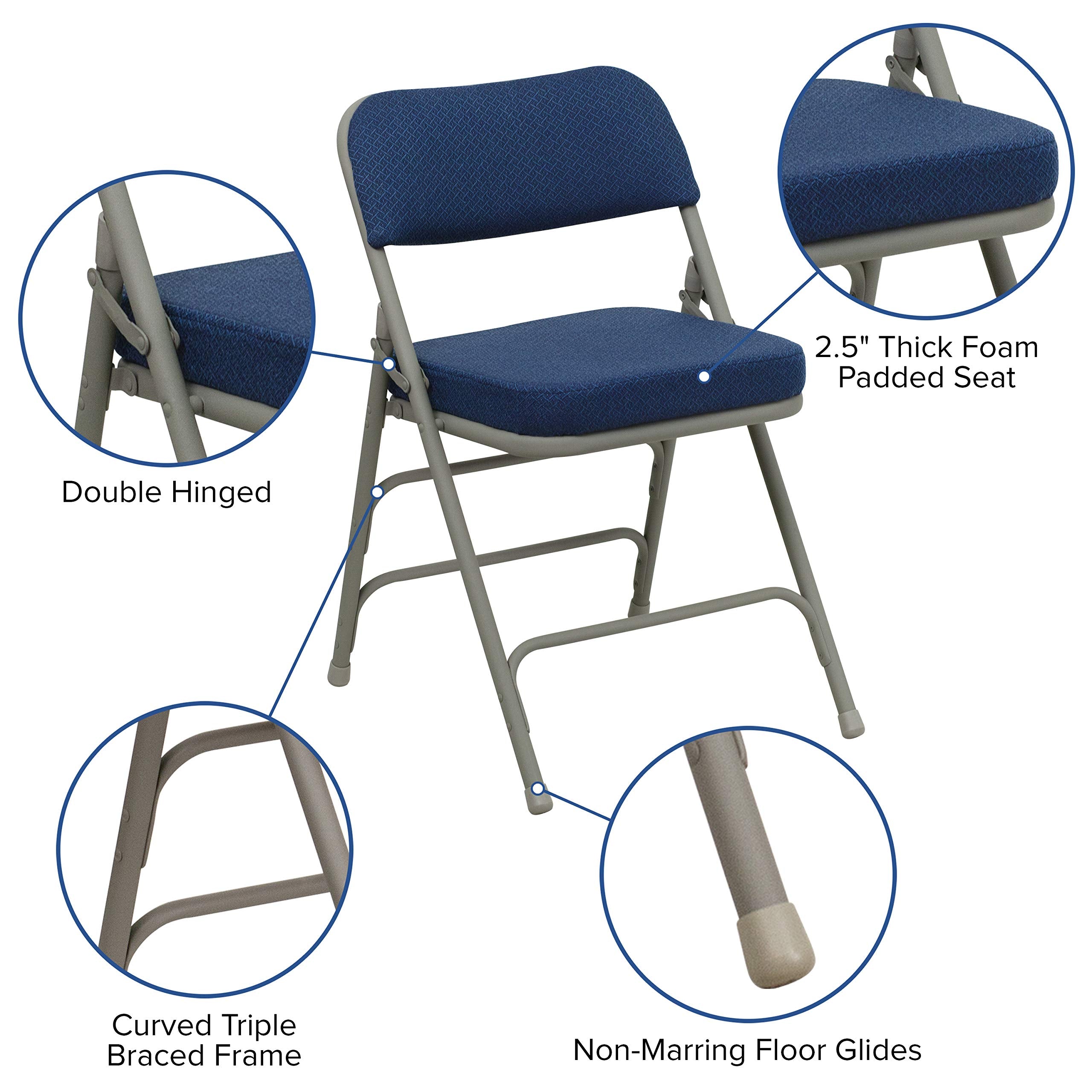 Hercules Series Premium Curved Triple Braced & Quad Hinged Navy Fabric Upholstered Metal Folding Chair [Ha-Mc320Af-Nvy-Gg]