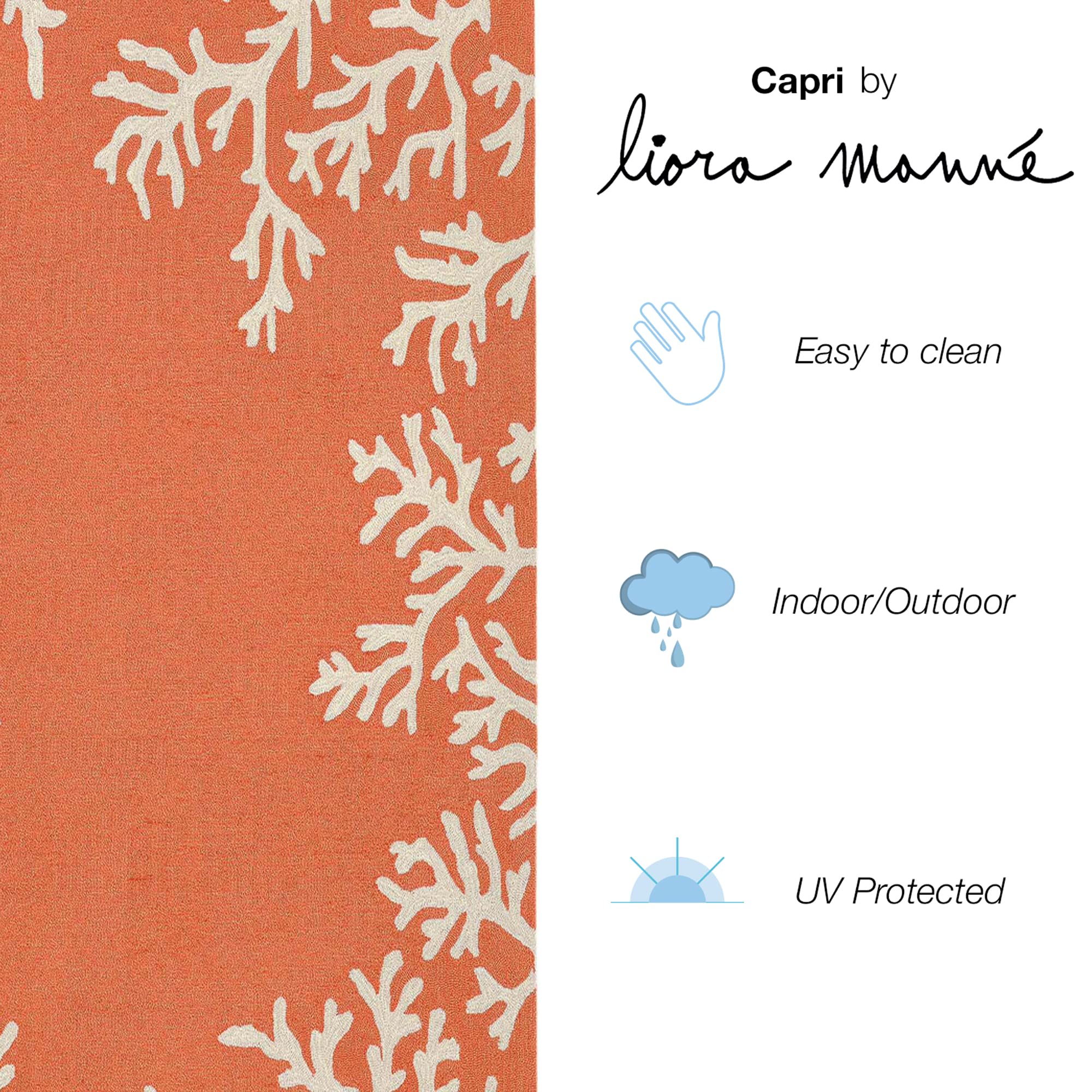 Liora Manne Capri Coastal Indoor/Outdoor Rug, 8' Round, Coral Border Orange