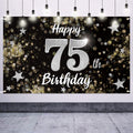 Nelbiirth Happy 75th Birthday Decorations,75th Black & Silver Dream Star Large Birthday Banner Backdrop Sign - Cheers to 75 Year