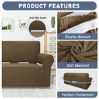 Jiviner High Stretch 1-Piece Jacquard Small Checks Couch Covers For 2 Cushion Couch Anti Slip Love Seat Sofa Covers Loveseat Slipcovers Protector For Kids Pets (Loveseat, Brown)