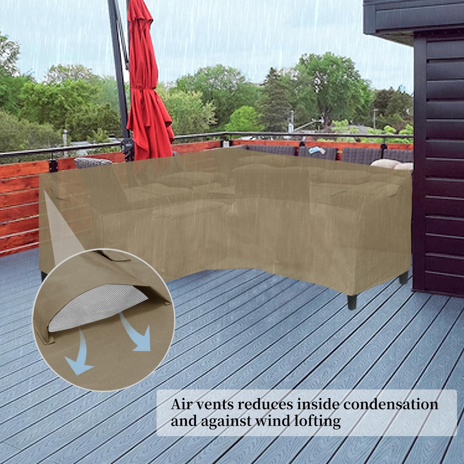 Easy-Going Patio V-Shaped Sectional Sofa Cover, Waterproof Outdoor Sectional Cover,Heavy Duty Garden Furniture Cover With Air Vent 89' L (On Each Side) X 33.5' D X 31' H, Camel