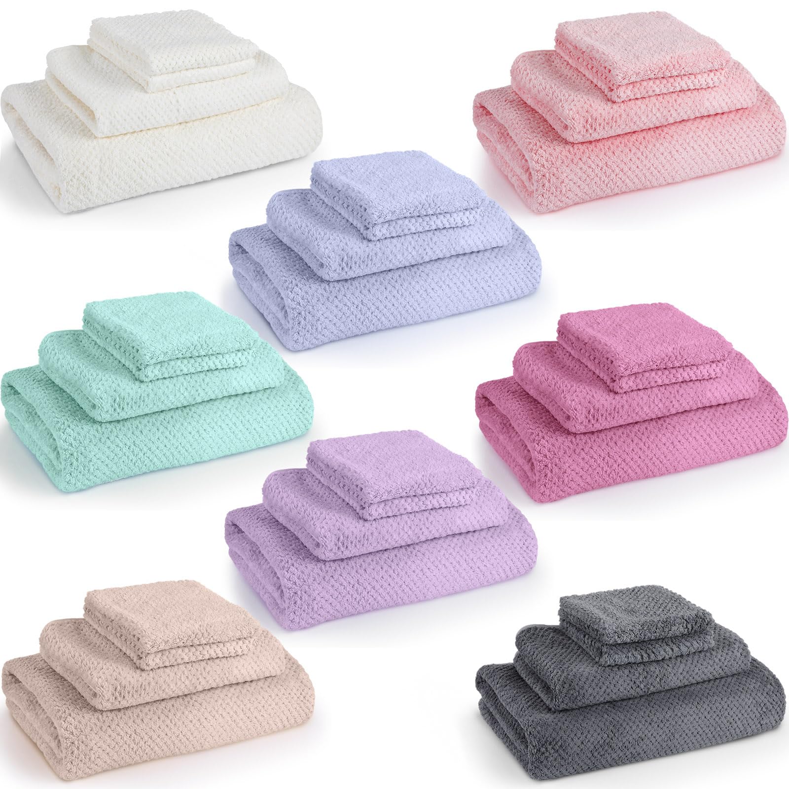 Peryiter 32 Pcs Bath Towels and Washcloths 6 Sets Microfiber Coral Velvet Highly Absorbent Quick Dry Soft Large Towels for Bathr
