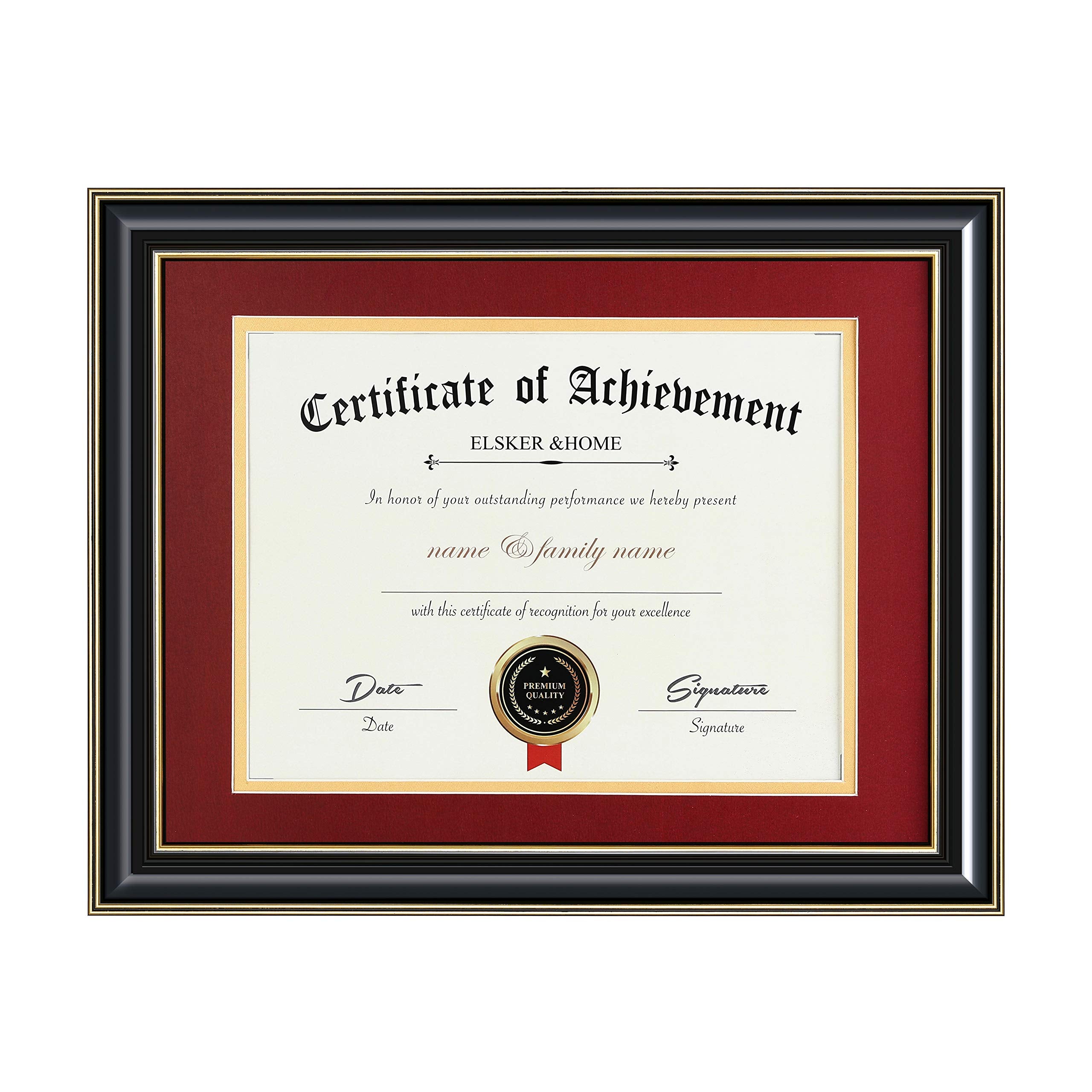 ELSKER&HOME 8.5x11 Document Frame - High Gloss Black Wood Color Frame - Made for Certificates Sized 8.5x11 Inch with Mat and 11x