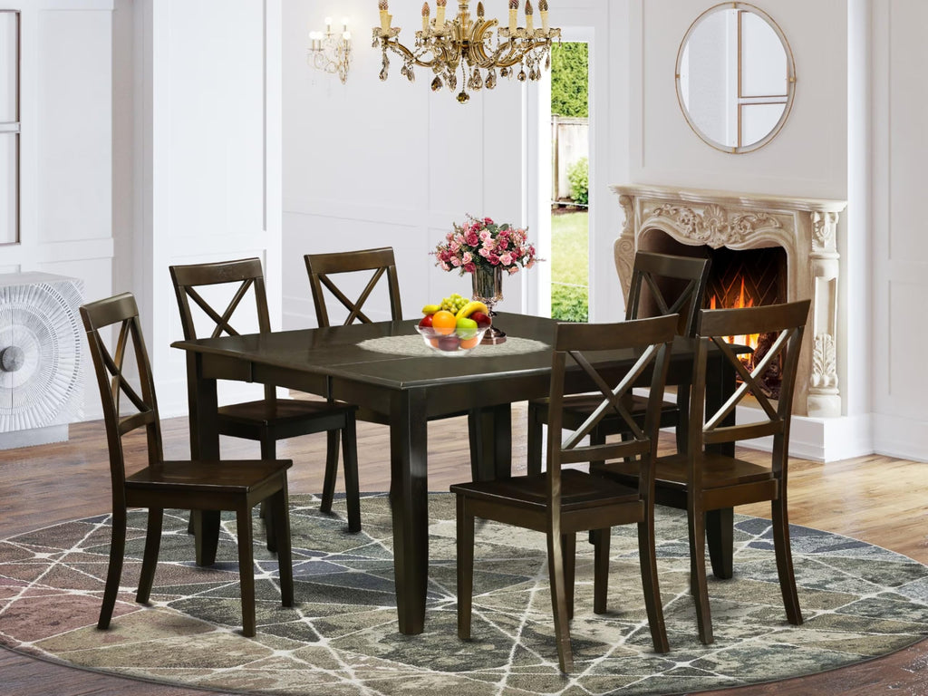 East West Furniture PFBO7-CAP-W 7 Piece Dining Room Table Set Consist of a Square Kitchen Table with Butterfly Leaf and 6 Dining Chairs, 54x54 Inch, Cappuccino